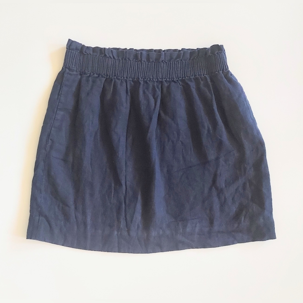 J. Crew 100% Linen Mini Skirt Navy Blue Lined Size 8